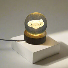 Cosmic Explorer: 3D Astronaut Crystal Sphere Lamp - Illuminate Your Universe With Wood Base (1 Pc)